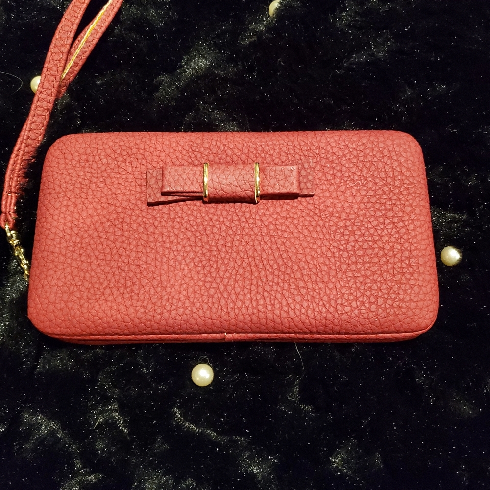 Red Faux Leather Wallet Clutch